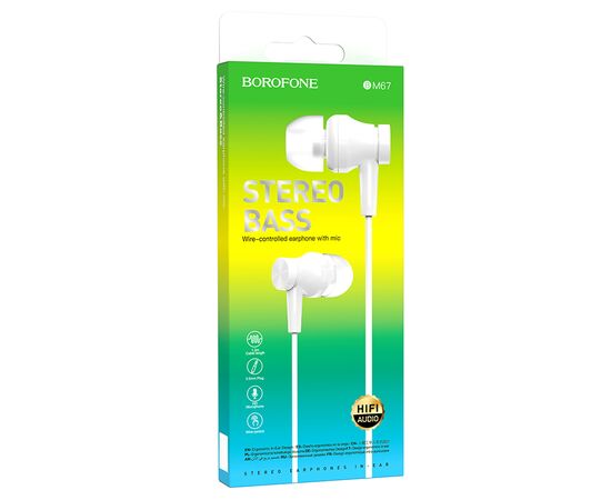  Проводные наушники BOROFONE BM67 Talent, Jack 3.5mm, 1.2 м, белый 