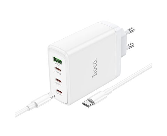  Сетевое зарядное устройство HOCO N31 Leader 1xUSB + 3xUSB-C с Кабелем Type-C - Type-C, 5A, 100W, белый 