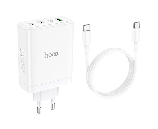  Сетевое зарядное устройство HOCO N31 Leader 1xUSB + 3xUSB-C с Кабелем Type-C - Type-C, 5A, 100W, белый 