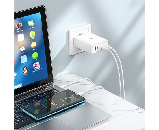  Сетевое зарядное устройство HOCO N31 Leader 1xUSB + 3xUSB-C с Кабелем Type-C - Type-C, 5A, 100W, белый 