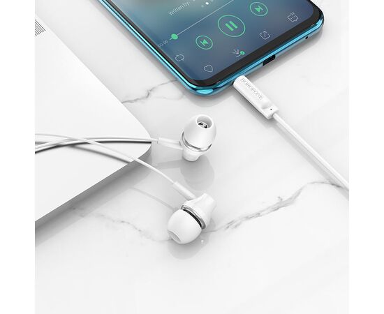  Наушники внутриканальные Borofone BM74 Singer, пластик, микрофон, кнопка ответа, 1.2 м, цвет: белый (1/1000) 