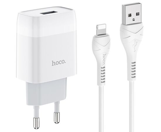  Сетевое зарядное устройство 1USB 2.4A в комплекте с кабелем Apple 8-pin Hoco C72A 1м (White) 