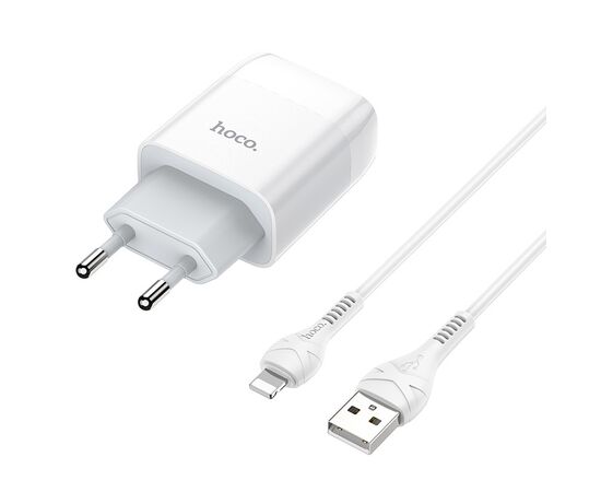  Сетевое зарядное устройство 1USB 2.4A в комплекте с кабелем Apple 8-pin Hoco C72A 1м (White) 