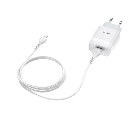  Сетевое зарядное устройство 1USB 2.4A в комплекте с кабелем Apple 8-pin Hoco C72A 1м (White) 