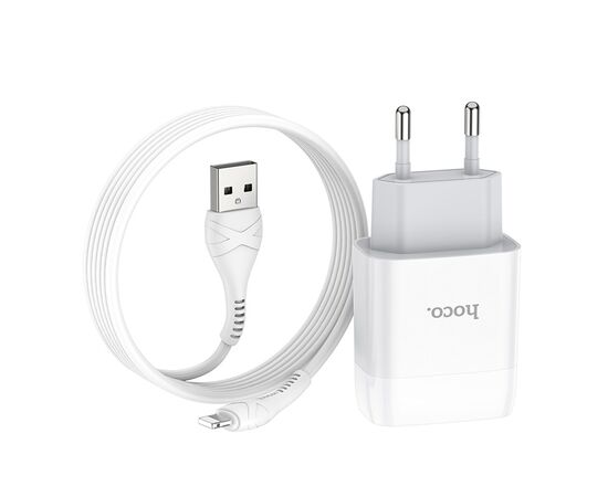  Сетевое зарядное устройство 1USB 2.4A в комплекте с кабелем Apple 8-pin Hoco C72A 1м (White) 