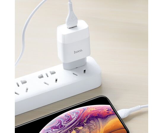  Сетевое зарядное устройство 1USB 2.4A в комплекте с кабелем Apple 8-pin Hoco C72A 1м (White) 