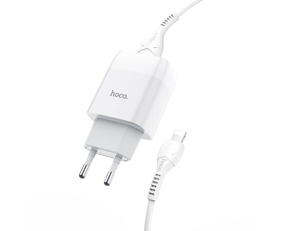  Сетевое зарядное устройство 1USB 2.4A в комплекте с кабелем Apple 8-pin Hoco C72A 1м (White) 