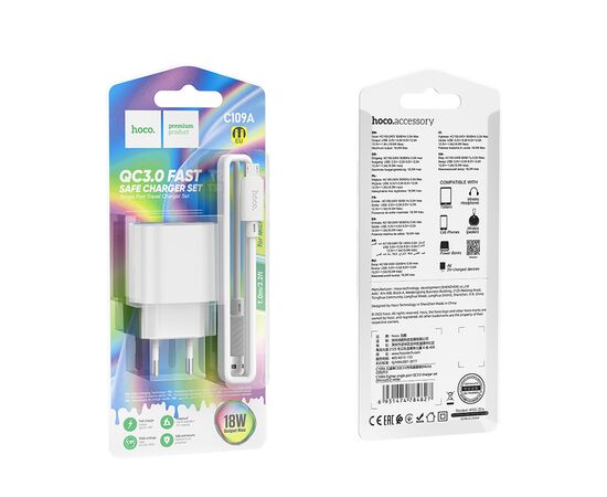  СЗУ 1USB 3.0A для micro USB Hoco C109A 1м (White) 