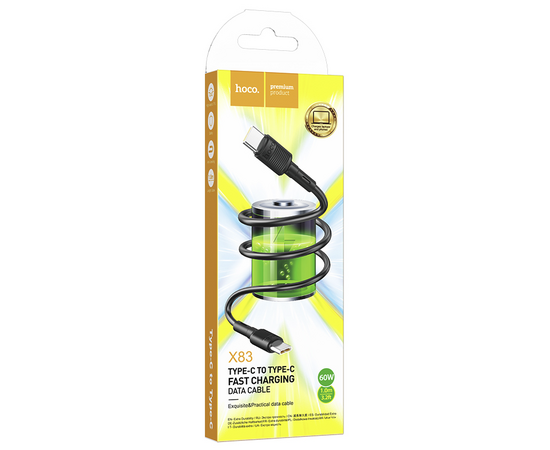  Дата-кабель USB 3.0A 60W для Type-C Type-C Hoco X83 ПВХ 1м (Black) 
