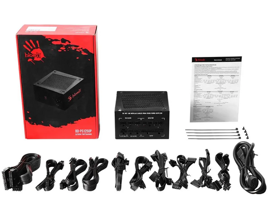  Блок питания BLOODY BD-PS1250P (BD-PS1250P-M), 1250Вт, 140мм, черный, retail 