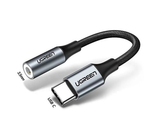  Кабель UGreen AV142 (30632) USB Type C to 3.5mm Female Cable 10 см (серый) 