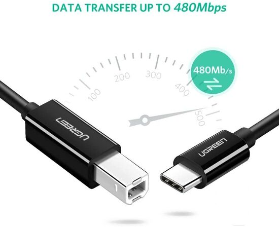  Кабель UGREEN US241 50446 USB-C 2.0 To USB-B 2.0 Print Cable 2m Black 