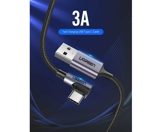  Кабель UGREEN US284 70255 Angled USB-C Male To USB2.0 A Male 3A Data Cable 90°Angle 3m Black 