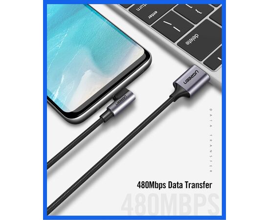  Кабель UGREEN US284 70255 Angled USB-C Male To USB2.0 A Male 3A Data Cable 90°Angle 3m Black 