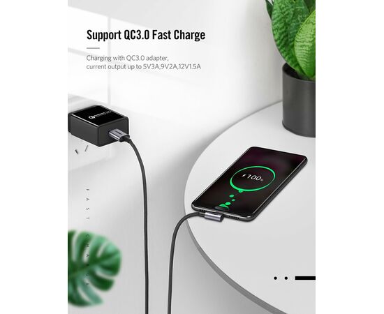  Кабель UGREEN US284 70255 Angled USB-C Male To USB2.0 A Male 3A Data Cable 90°Angle 3m Black 