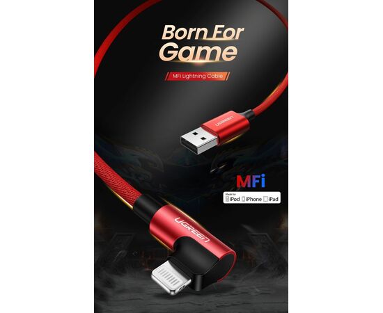  Кабель UGREEN US299 60555 USB-A to Angled Lightning M/M Cable With Braided 1m Red 