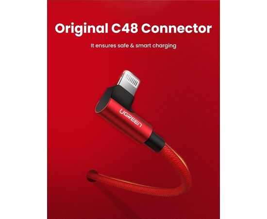  Кабель UGREEN US299 60555 USB-A to Angled Lightning M/M Cable With Braided 1m Red 