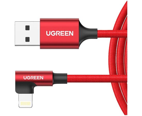  Кабель UGREEN US299 60555 USB-A to Angled Lightning M/M Cable With Braided 1m Red 