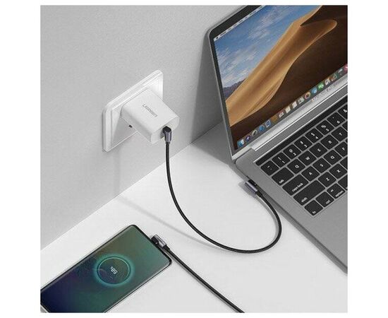  Кабель UGREEN US323 70529 Angled USB-C Cable Aluminum Case with Braided 1m Black 