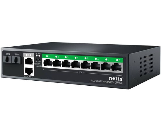  Коммутатор неуправляемый Netis P112GS (L2) 10x1Гбит/с 2SFP 8PoE 120W 