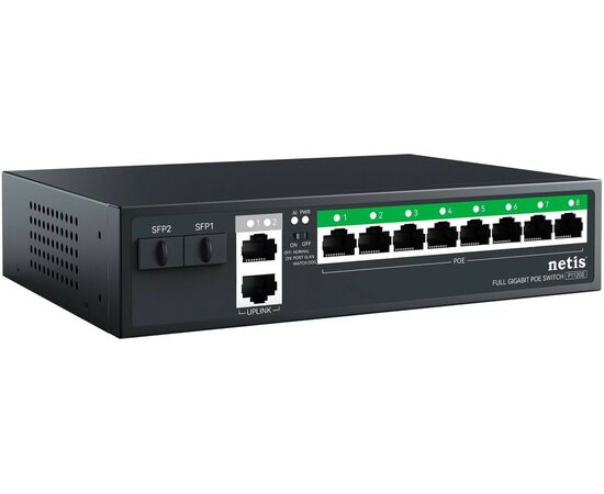  Коммутатор неуправляемый Netis P112GS (L2) 10x1Гбит/с 2SFP 8PoE 120W 