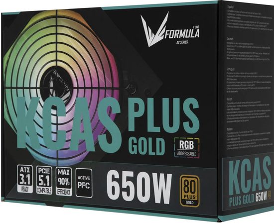  Блок питания Formula AC KCAS Plus Gold (KCAS Plus 650G) ATX 650W RGB 80+ gold (20+4pin) APFC 120mm fan color LED 6xSATA RTL 