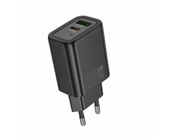  Адаптер Сетевой Hoco N61 Gentle PD20W+QC3.0 USB/Type-C  (black) (238648) 
