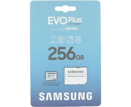  Карта памяти Samsung Evo Plus (MB-MC256SA/EU) 256GB microSDXC Class 10, A2, V30, UHS-I, W 90 МБ/с, R 160 МБ/с, адаптер на SD 