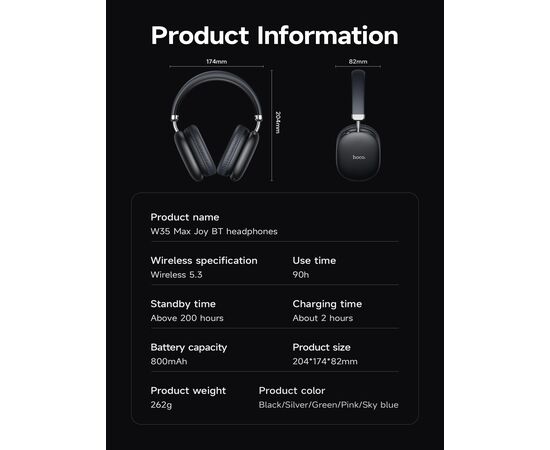 Наушники полноразмерные bluetooth HOCO W35 Max Joy BT headphones (черный) 