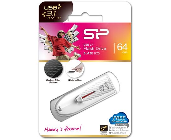  USB-флешка Silicon Power Blaze B25 SP064GBUF3B25V1W, 64Gb USB 3.2, Белый 