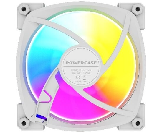  Вентилятор Powercase (M55MR-12W ARGB) White 120x120x25мм (PWM, 4pin PWM (M+F)+ 3pin ARGB (M+F), 600-1500 об/мин) Bulk 