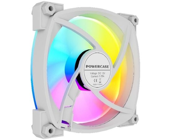  Вентилятор Powercase (M55MR-12W ARGB) White 120x120x25мм (PWM, 4pin PWM (M+F)+ 3pin ARGB (M+F), 600-1500 об/мин) Bulk 