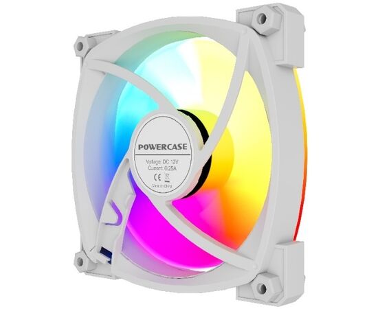  Вентилятор Powercase (M55MR-12W ARGB) White 120x120x25мм (PWM, 4pin PWM (M+F)+ 3pin ARGB (M+F), 600-1500 об/мин) Bulk 