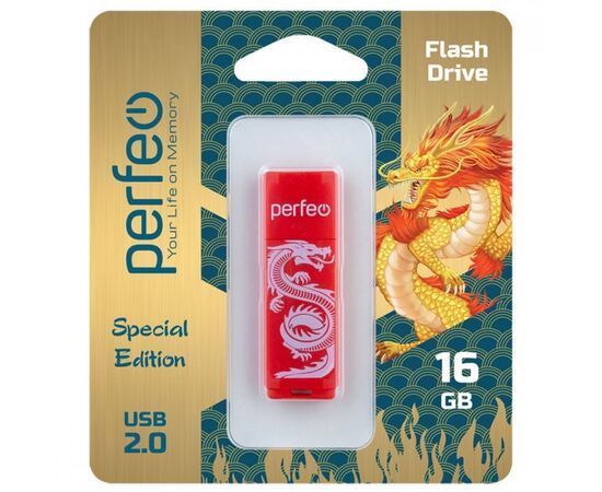  Флешка Perfeo USB 16GB C04 красная  Dragon 