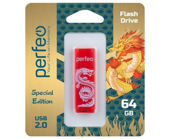  Флешка Perfeo USB 64GB C04 красная  Dragon 