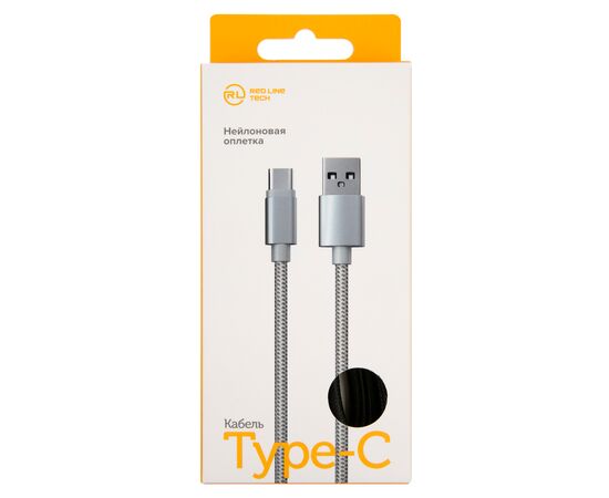  Дата-кабель Red Line USB - Type-C 2.0 нейлоновая оплетка, черный 