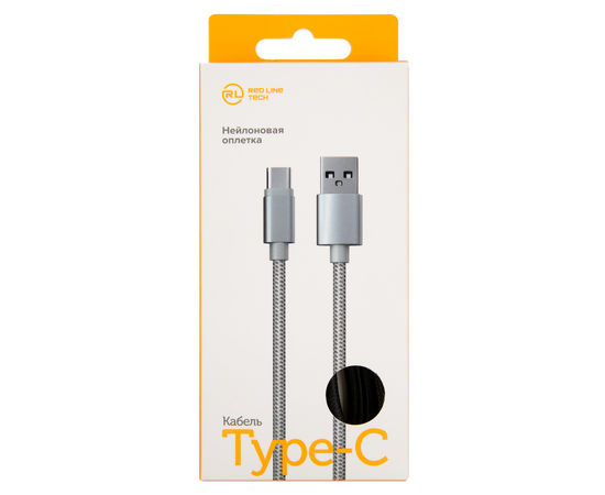  Дата-кабель Red Line USB - Type-C 2.0 нейлоновая оплетка, черный 