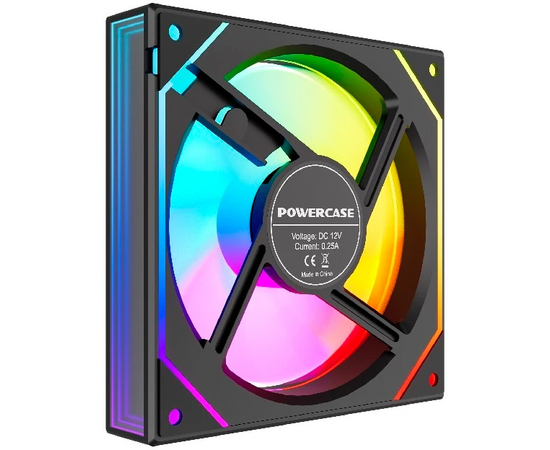  Вентилятор Powercase (M52-12 ARGB) Black 120x120x25мм (PWM, 4pin PWM (M+F)+ 3pin ARGB (M+F), 600-1800 об/мин) Bulk 