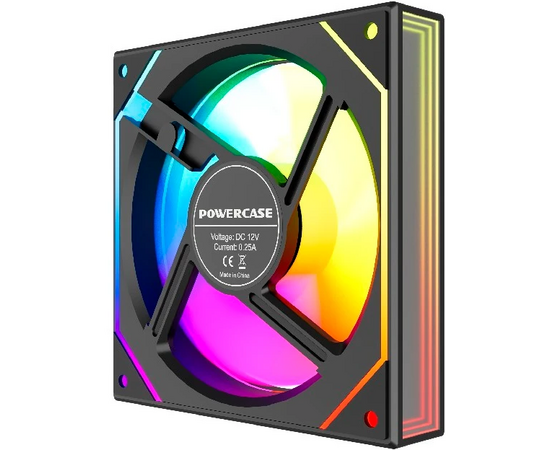  Вентилятор Powercase (M52-12 ARGB) Black 120x120x25мм (PWM, 4pin PWM (M+F)+ 3pin ARGB (M+F), 600-1800 об/мин) Bulk 