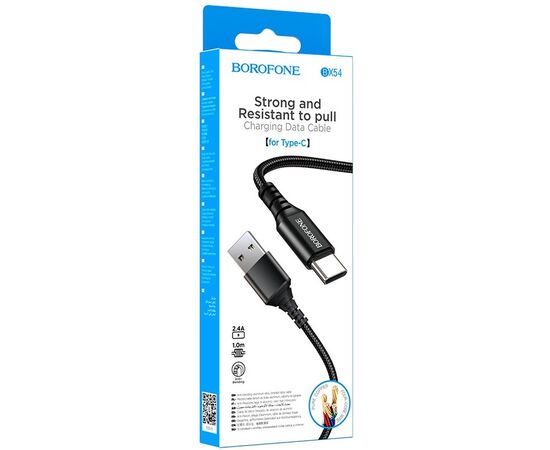  BOROFONE BX54/ USB кабель Type-C/ 1m/ 2.4A/ Нейлон/ Black 