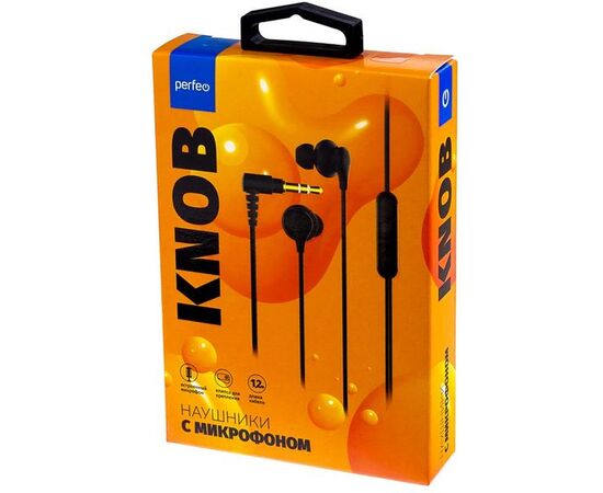  Наушники внутриканальные c микрофоном  Perfeo KNOB черные 