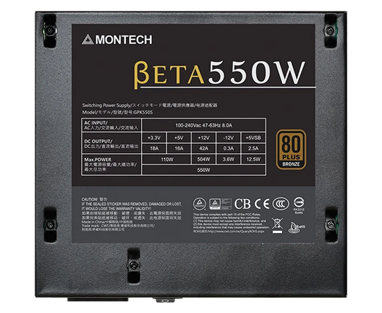  Блок питания Montech Beta 550W / ATX 2.43, APFC, 80 Plus Bronze, Japan main caps, 120mm fan, non-modular 