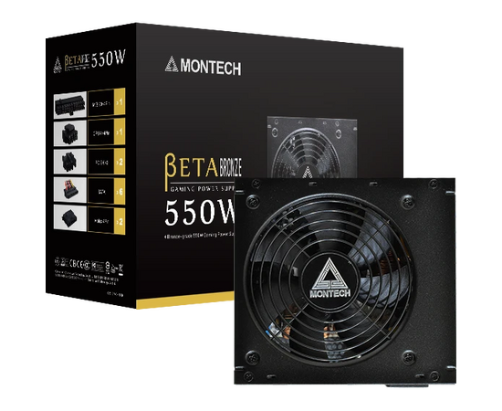  Блок питания Montech Beta 550W / ATX 2.43, APFC, 80 Plus Bronze, Japan main caps, 120mm fan, non-modular 