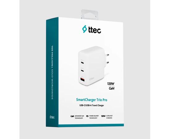  СЗУ TTEC 2SCG04B SmartCharger Trio GAN 120W PD Travel Charger 2 USB-C+USB-A White 
