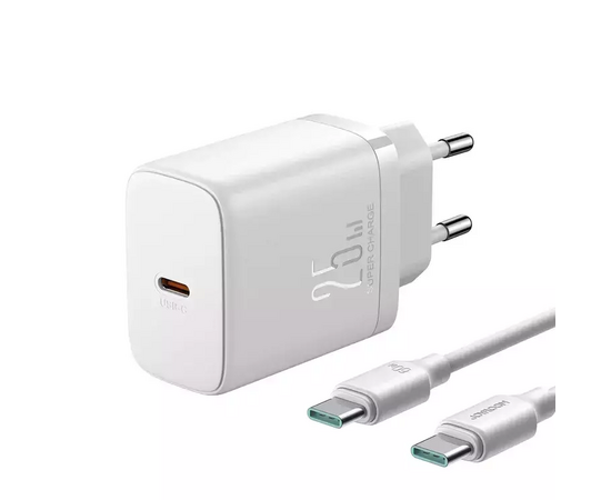  Сетевой адаптер JOYROOM JR-TCF11 (EU) 25W Charger European Regulation set - White (Including 1m Permanent C-C Line White) 
