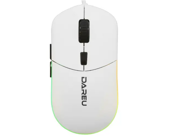  Мышь проводная Dareu LM121 White (белый), DPI 800/1600/2400/6400, тихий щелчок, подсветка RGB, размер 116x35x60мм, 1,8м 