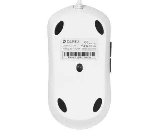  Мышь проводная Dareu LM121 White (белый), DPI 800/1600/2400/6400, тихий щелчок, подсветка RGB, размер 116x35x60мм, 1,8м 