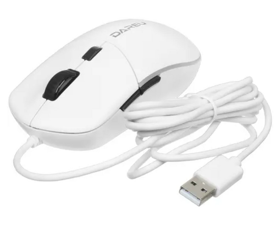  Мышь проводная Dareu LM121 White (белый), DPI 800/1600/2400/6400, тихий щелчок, подсветка RGB, размер 116x35x60мм, 1,8м 