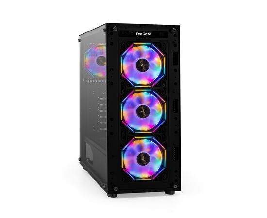  Корпус ExeGate i3 Base EX294967RUS Miditower (ATX, без БП, с окном, 1*USB+1*USB3.0, аудио, 4 вент. 12см с RGB подсветкой) 