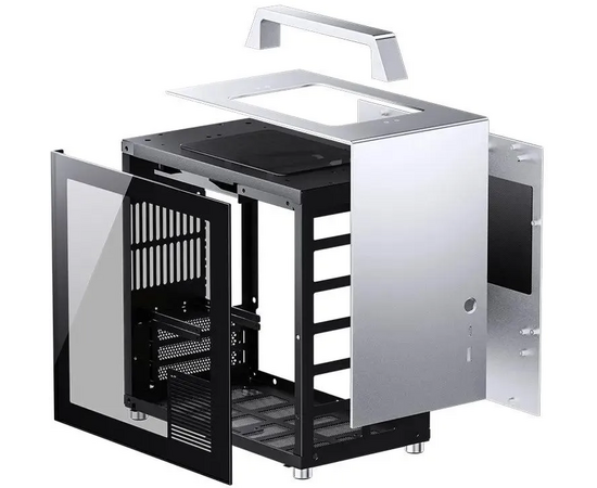  Корпус Jonsbo T8 Plus Silver без БП, боковые панели из закаленного стекла, mini-ITX, серебристый 
